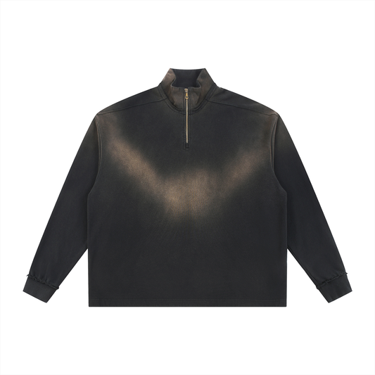 Sun Fade Raw Edge Quarter Zip Sweater